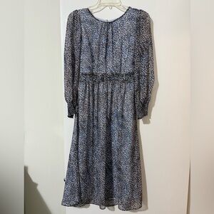 Talbots Blue Animal Print Dress Long Sleeve NWT
